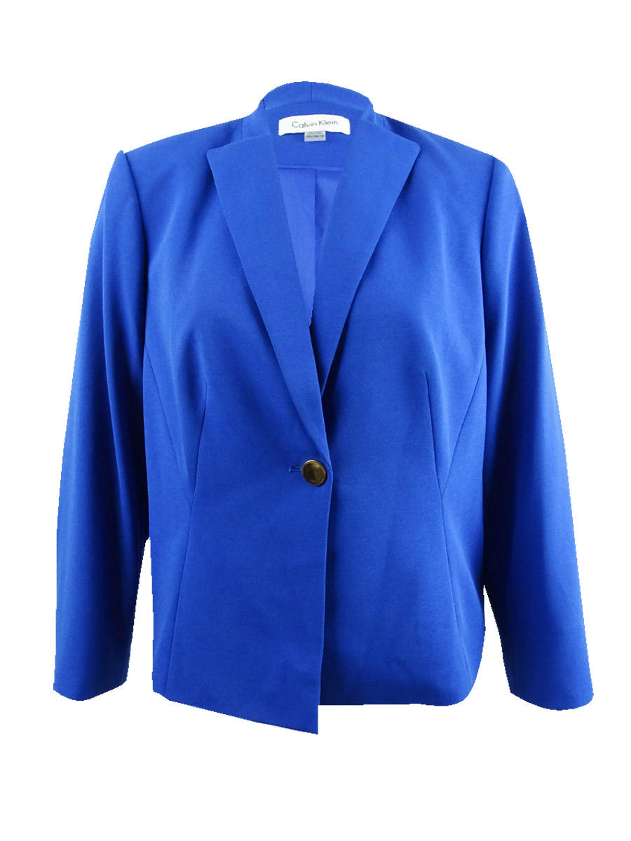 Calvin Klein Womens Crepe One Button Blazer Jacket, Blue, 4P
